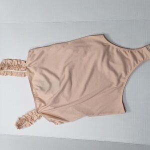 21 Saints Neutral Nude Ribbed Ruffled Bodysuit L NEW